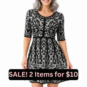 MAURICES Black & White Printed Sweater Dress